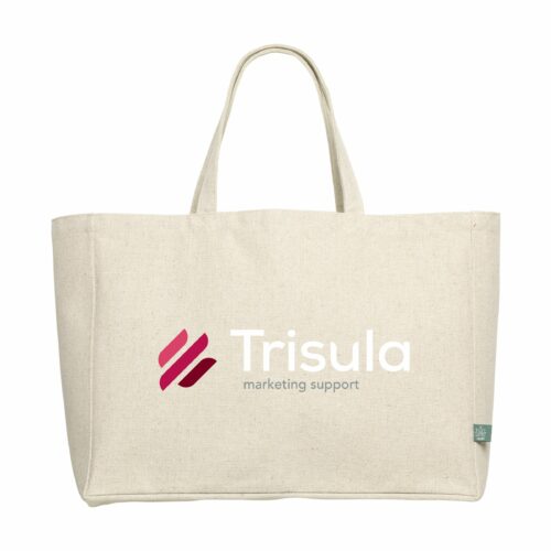 Beige veske med Trisula-logo